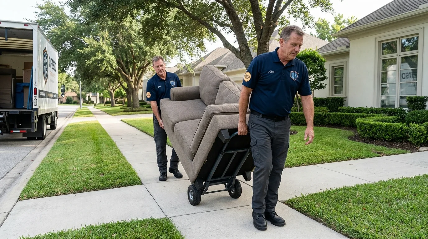 Local residential moving crew loading furniture in Meeker, OK