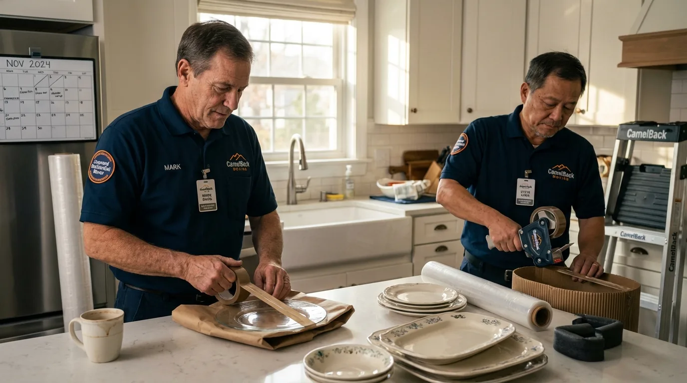 Professional crew packing kitchen dishware in Meeker, OK